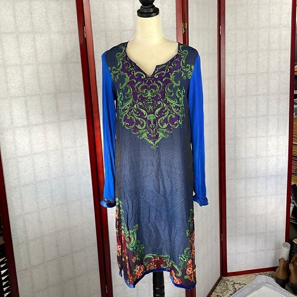 BIBA Bohemian Traditional Indian Long Sleeve Dress w/Floral Designs (Size: 8) - Picture 8 of 15